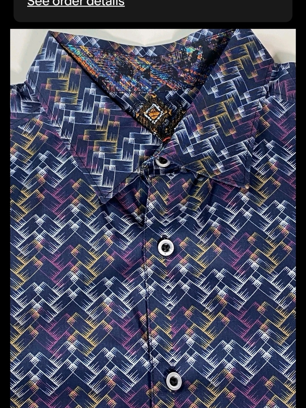 Robert Graham Navy Geometric Print Button-Down Shirt with Multicolor Accents